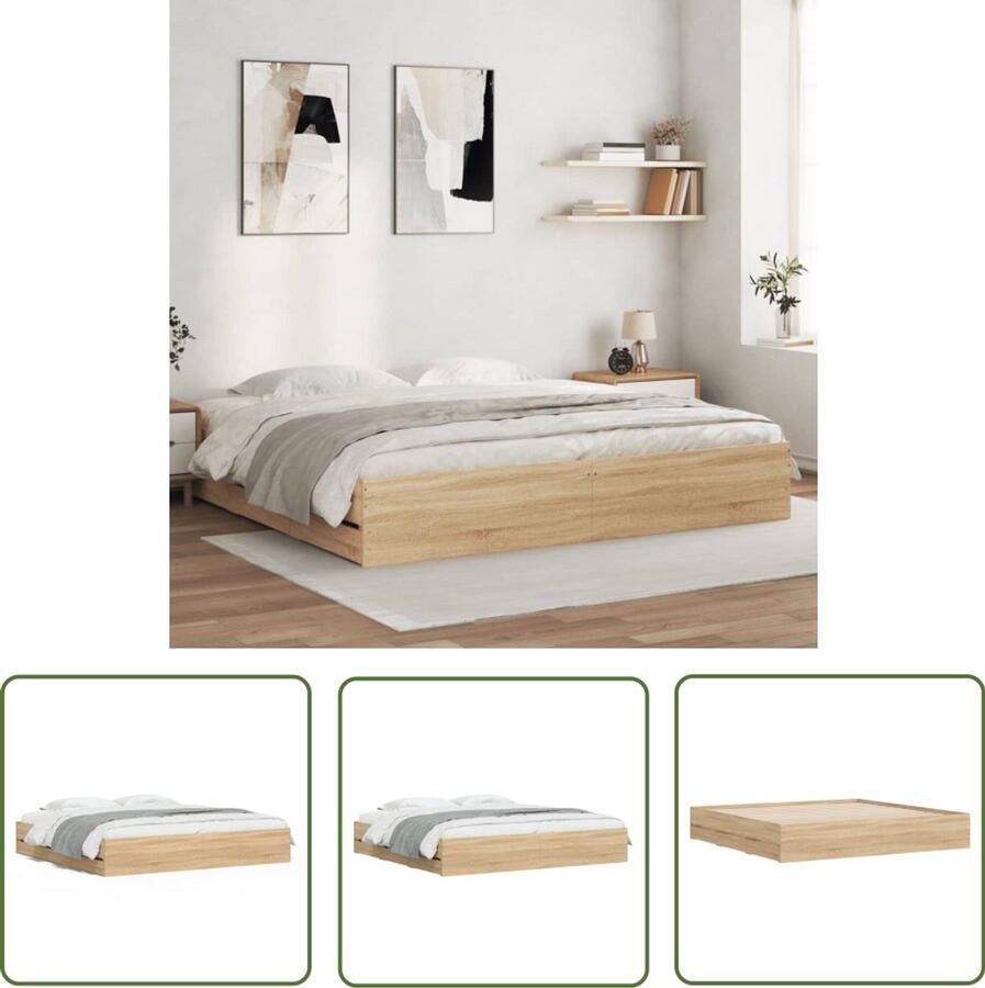VidaXL Bed Frame Slaapkamers Bedframe met lades bewerkt hout sonoma eikenkleurig 180x200 cm Houten Bed Bruine Bed Boxspring