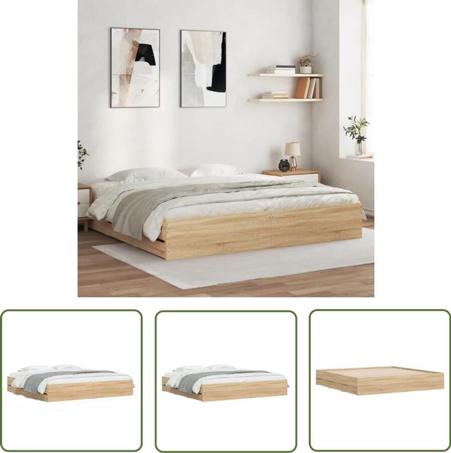 VidaXL Bed Frame Slaapkamers Bedframe met lades bewerkt hout sonoma eikenkleurig 200x200 cm Houten Bed Sonoma Eiken Bedlade