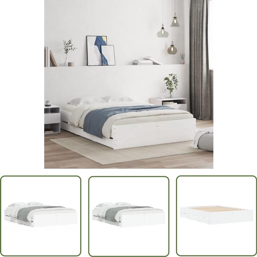 VidaXL Bed Frame Slaapkamers Bedframe met lades bewerkt hout wit 135x190 cm Houten Bed Witte Bed Met Lades