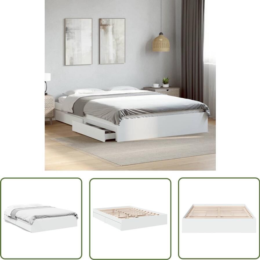 VidaXL Bed Frame Slaapkamers Bedframe met lades bewerkt hout wit 150x200 cm Houten Bed Wit Bed Tweepersoonsbed