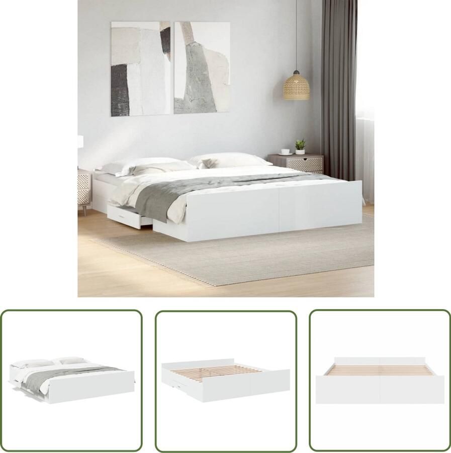 VidaXL Bedframe met lades bewerkt hout wit 180x200 cm Slaapkamers Bed Frame Houten Bed Met Lade Wit Bed