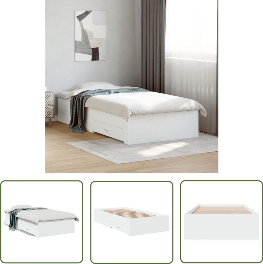 VidaXL Bed Frame Slaapkamers Bedframe met lades bewerkt hout wit 75x190 cm Houten Bed Wit Bed Compact Bed