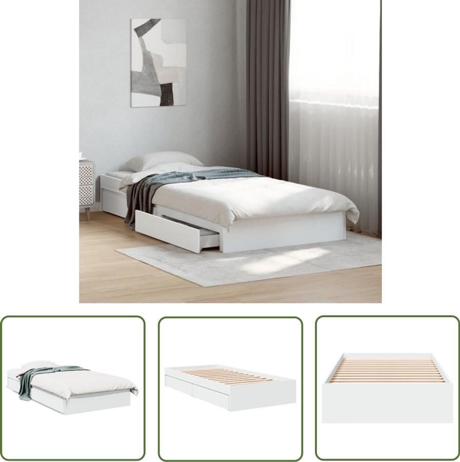 VidaXL Bed Frame Slaapkamers Bedframe met lades bewerkt hout wit 75x190 cm Houten Bed Witte Bed Tweepersoonsbed