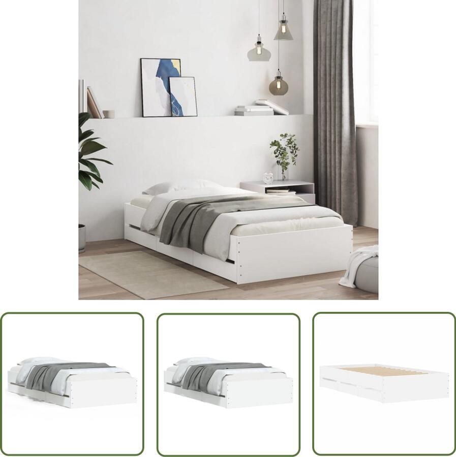 VidaXL Bed Frame Slaapkamers Bedframe met lades bewerkt hout wit 90x200 cm Houten Bed Witte Bed Boxspring