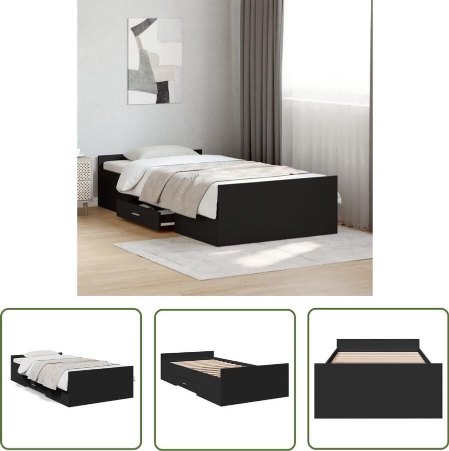VidaXL Bed Frame Slaapkamers Bedframe met lades bewerkt hout zwart 100x200 cm Houten Bed Boxspring Tweepersoonsbed