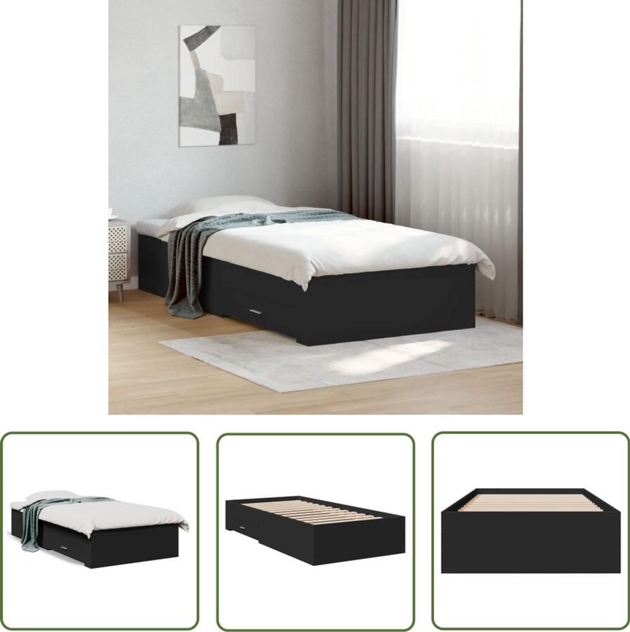 VidaXL Bedframe met lades bewerkt hout zwart 100x200 cm Slaapkamers Bed Frame Houten Bed Zwarte Bed Tweepersoonsbed