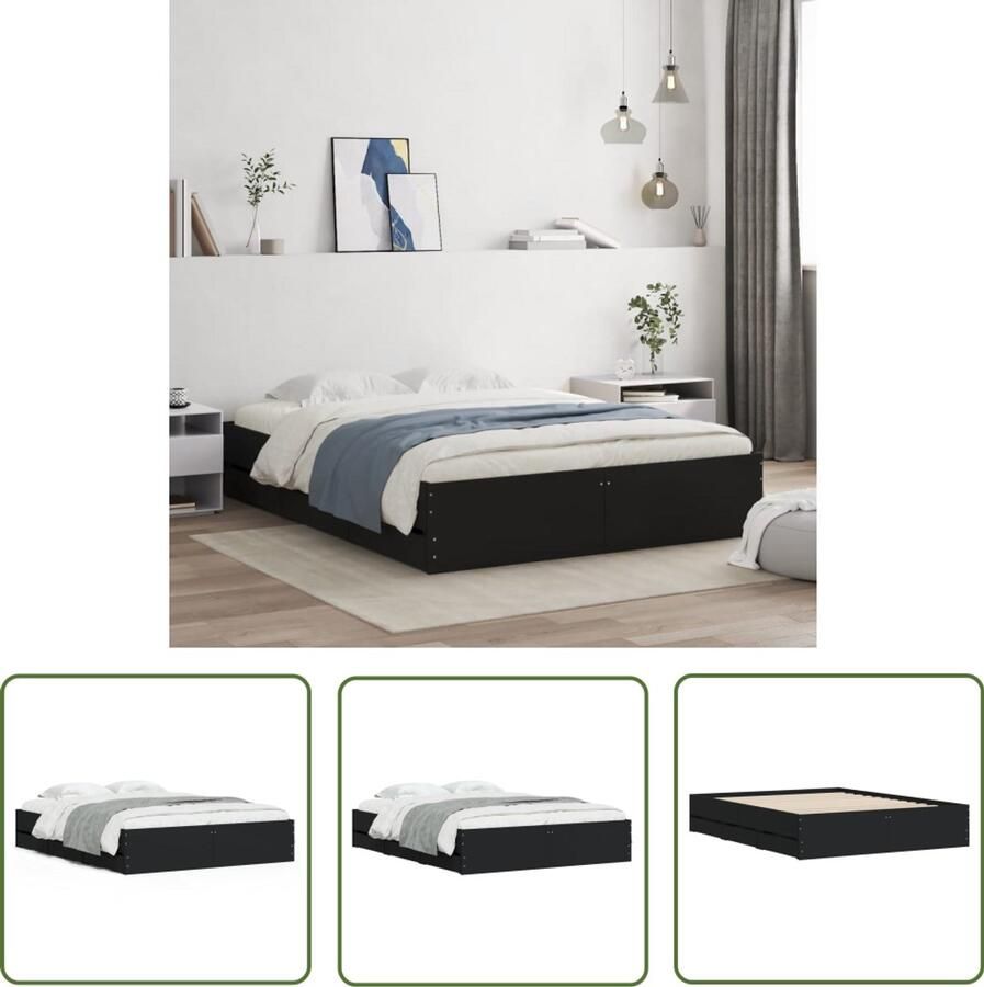 VidaXL Bed Frame Slaapkamers Bedframe met lades bewerkt hout zwart 140x190 cm Houten Bed Tweepersoonsbed Boxspring