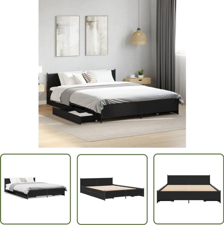 VidaXL Bed Frame Slaapkamers Bedframe met lades bewerkt hout zwart 140x200 cm Houten Bed Boxspring Tweepersoonsbed