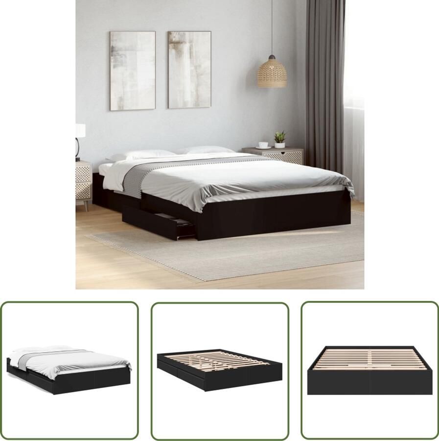 VidaXL Bed Frame Slaapkamers Bedframe met lades bewerkt hout zwart 150x200 cm Houten Bed Boxspring Tweepersoonsbed