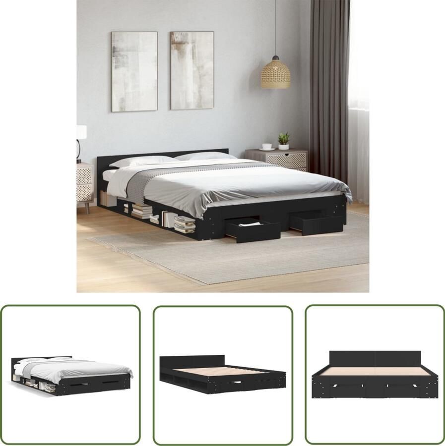 VidaXL Bed Frame Slaapkamers Bedframe met lades bewerkt hout zwart 160x200 cm Boxspring Houten Bed Tweepersoonsbed