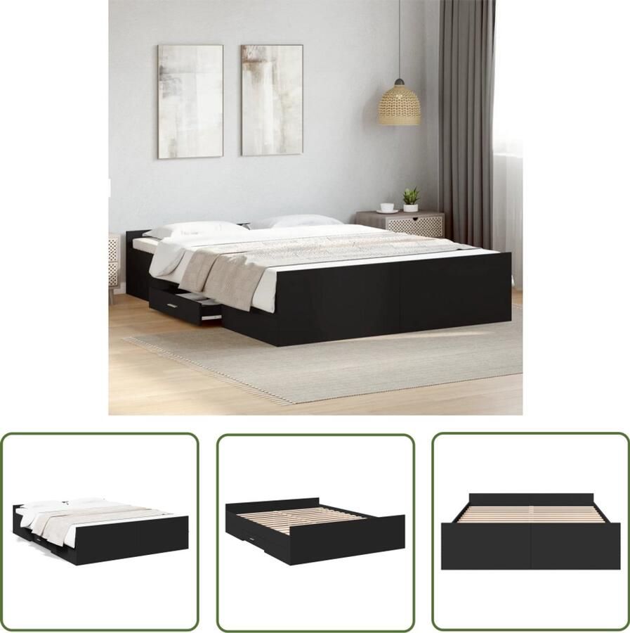 VidaXL Bed Frame Slaapkamers Bedframe met lades bewerkt hout zwart 160x200 cm Houten Bed Zwarte Bed Opbergbed