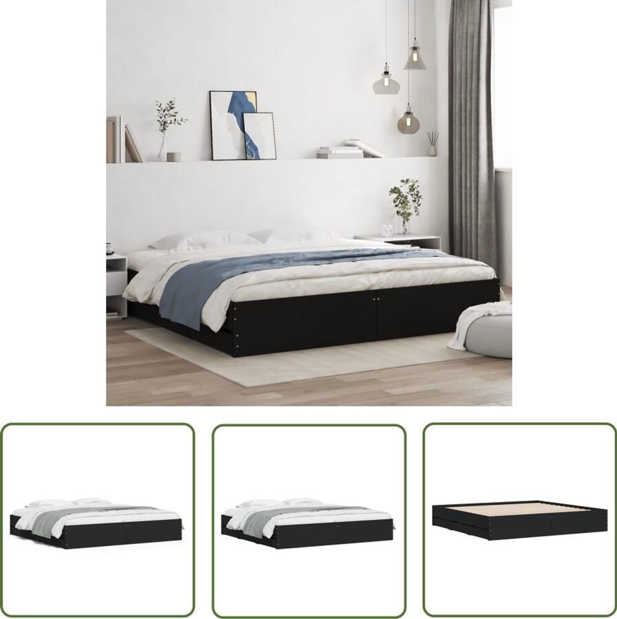 VidaXL Bedframe met lades bewerkt hout zwart 180x200 cm Slaapkamers Bed Frame Houten Bed Zwarte Bed Boxspring Bed
