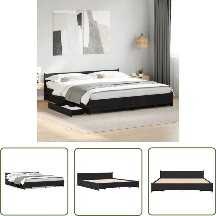 VidaXL Bedframe met lades bewerkt hout zwart 200x200 cm Slaapkamers Bed Frame Boxspring Houten Bed Zwarte Bed