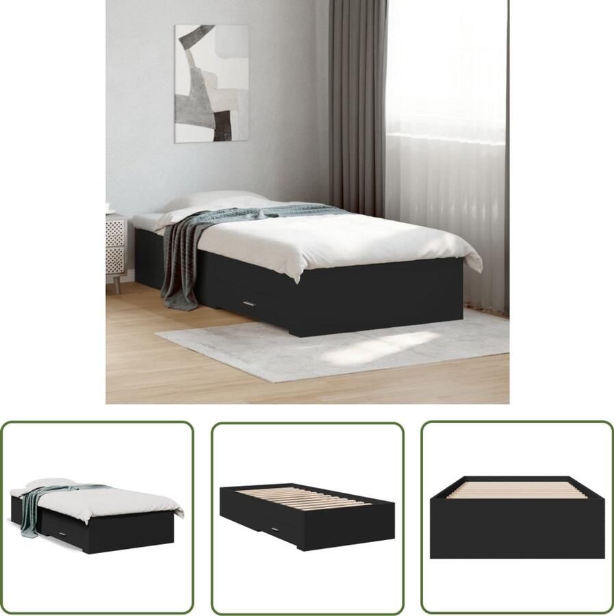 VidaXL Bed Frame Slaapkamers Bedframe met lades bewerkt hout zwart 75x190 cm Houten Bed Zwarte Bed Boxspring