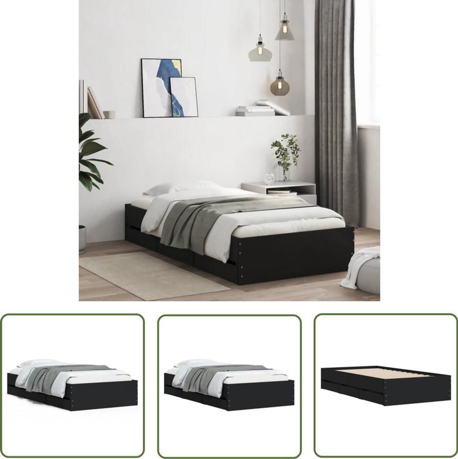 VidaXL Bedframe met lades bewerkt hout zwart 75x190 cm Slaapkamers Bed Frame Houten Bed Zwarte Bed Tweepersoonsbed