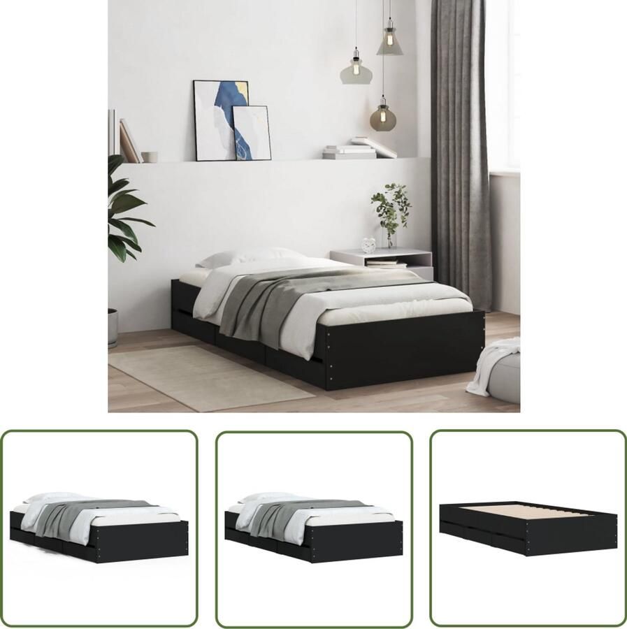 VidaXL Bed Frame Slaapkamers Bedframe met lades bewerkt hout zwart 90x190 cm Houten Bed Tweepersoonsbed Boxspring