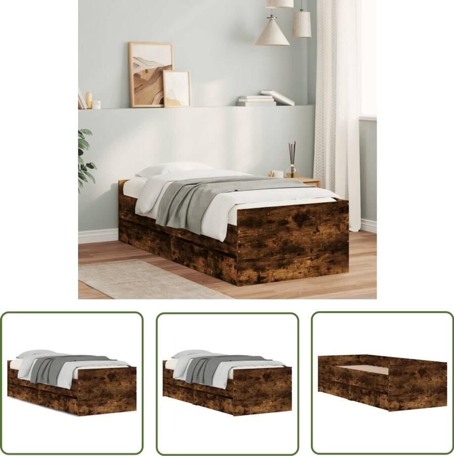 VidaXL Bed Frame Slaapkamers Bedframe met lades gerookt eikenkleurig 100x200 cm Houten Bed Bruine Bed Tweepersoonsbed