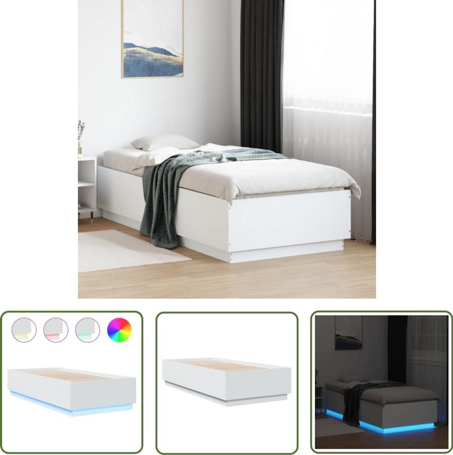 VidaXL Bed Frame Slaapkamers Bedframe met LED-verlichting bewerkt hout wit 100x200 cm Led Verlichting Houten Bed Modern Bed