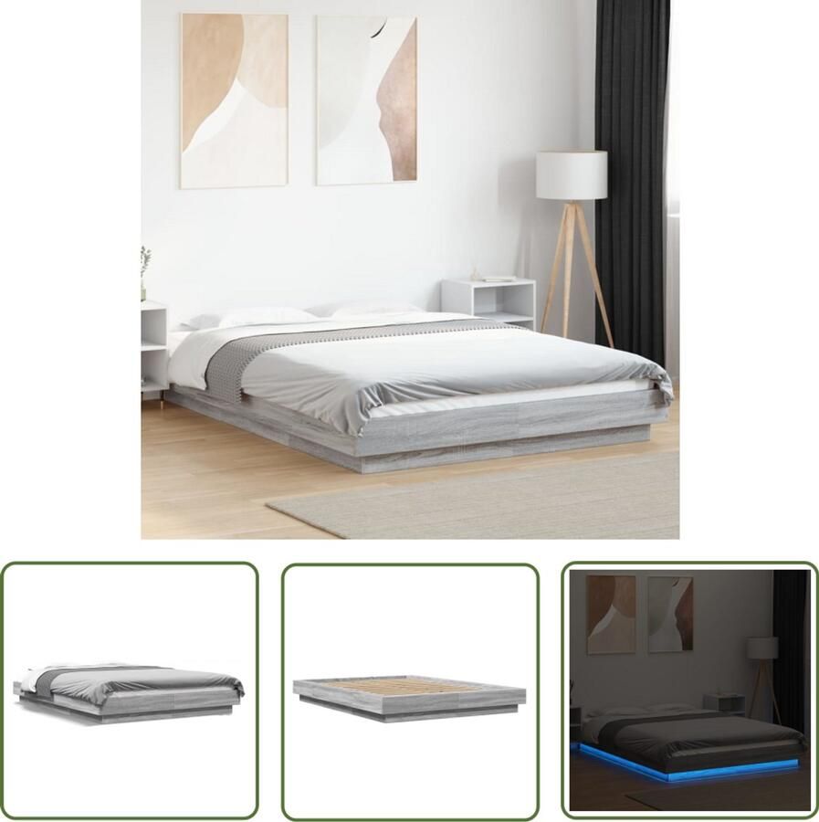 VidaXL Bed Frame Slaapkamers Bedframe met LED-verlichting grijs sonoma eiken 120x200 cm Houten Bed Led Verlichting Grijs Bed