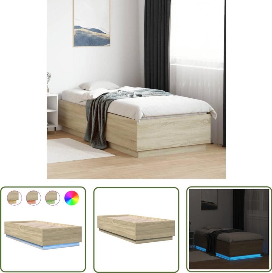VidaXL Bed Frame Slaapkamers Bedframe met LED-verlichting sonoma eikenkleurig 90x200 cm Led Verlichting Houten Bed Sonoma Eiken