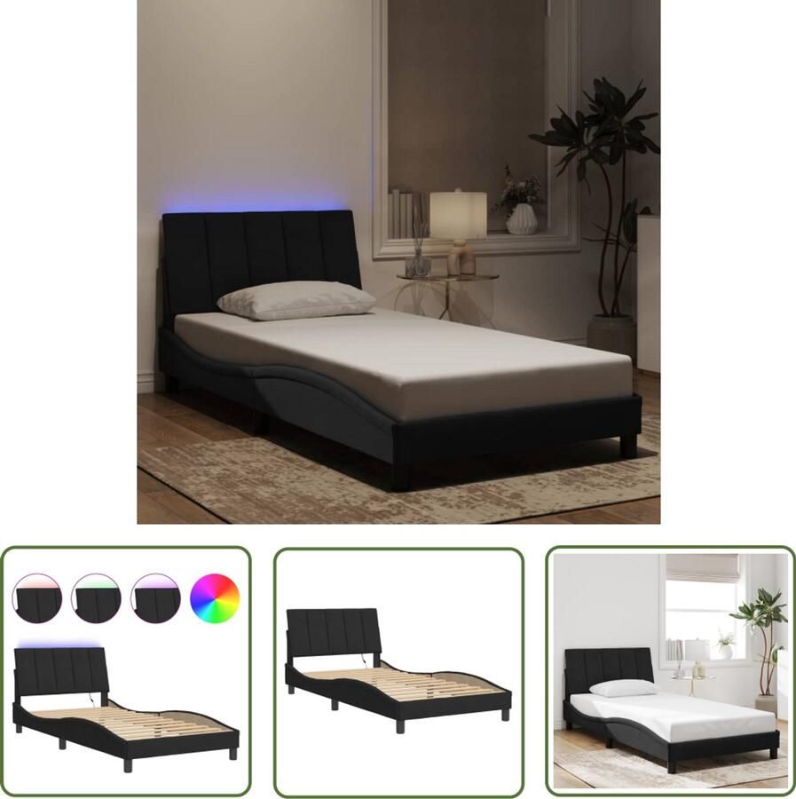 VidaXL Bed Frame Slaapkamers Bedframe met LED zonder matras Hanko fluweel zwart 100x200 cm Led Verlichting Fluweel Bed Zwarte Bed