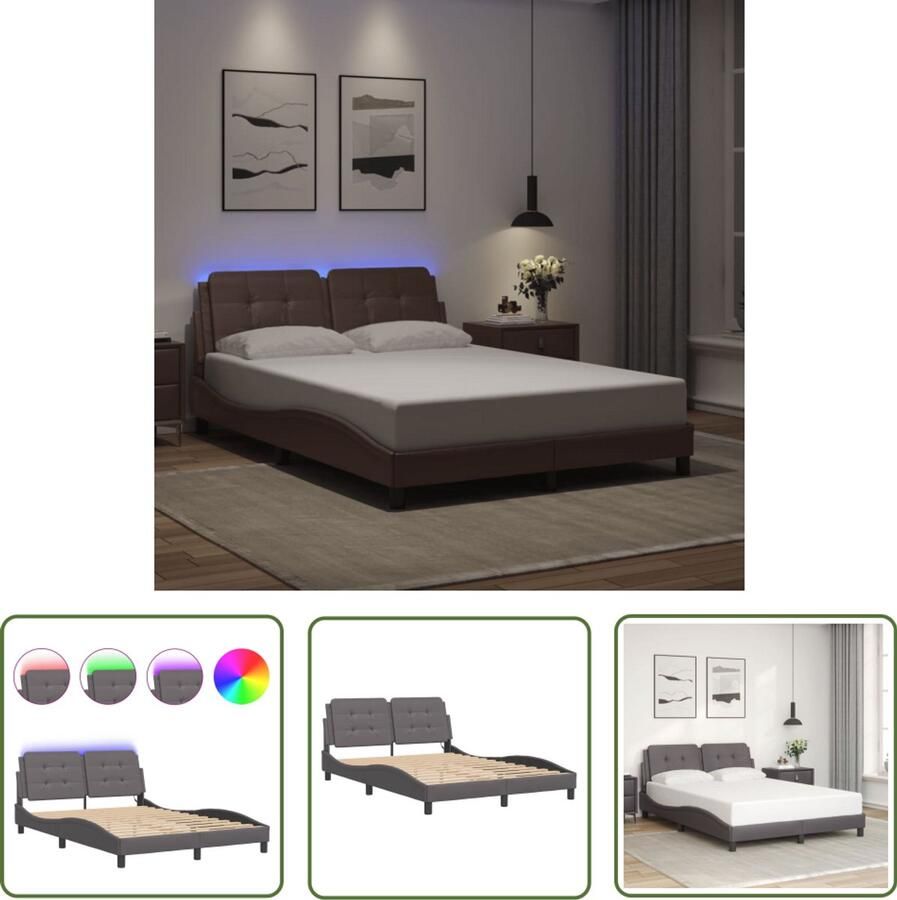 VidaXL Bedframe met LED zonder matras Zadar kunstleer grijs 120x200 cm Slaapkamers Bed Frame Boxspring Led Verlichting Design Bed