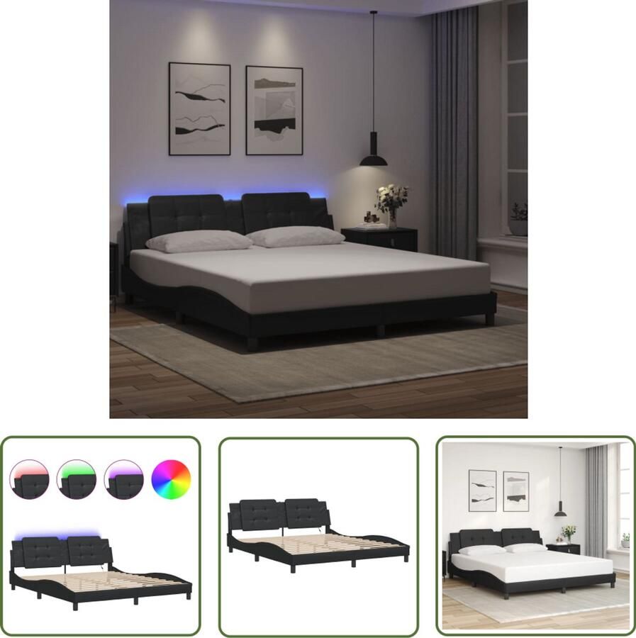 VidaXL Bed Frame Slaapkamers Bedframe met LED zonder matras Zadar kunstleer zwart 180x200 cm Led Verlichting Kunstleder Tweepersoonsbed