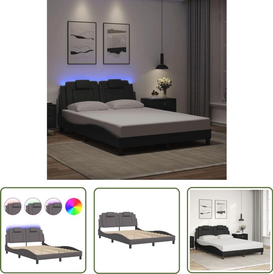 VidaXL Bed Frame Slaapkamers Bedframe Viana met LED zonder matras kunstleer grijs 140x200 cm Led Verlichting Kunstleder Grijze Bedden