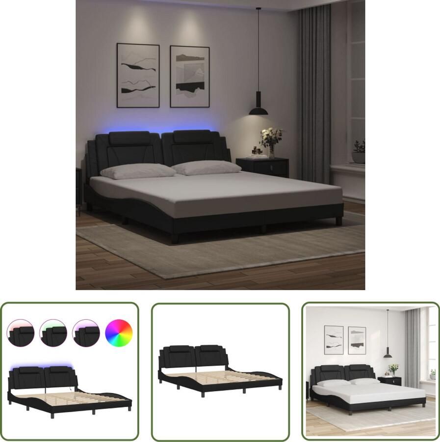 VidaXL Bed Frame Slaapkamers Bedframe Viana met LED zonder matras kunstleer zwart 180x200 cm Led Verlichting Kunstleder Hoofdbord