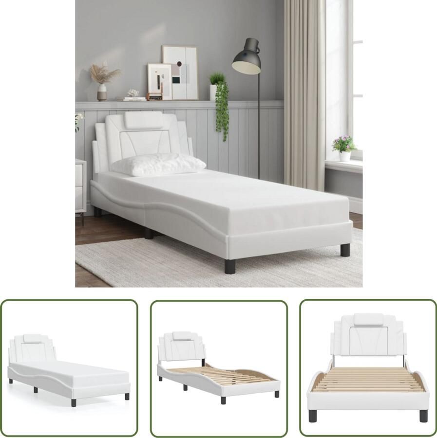 VidaXL Bedframe Viana zonder matras kunstleer wit 90x190 cm Slaapkamers Bed Frame Kunstleder Wit Bed Hoofdbord