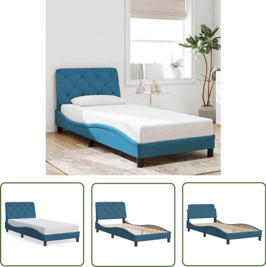 VidaXL Bed Frame Slaapkamers Bedframe zonder matras fluweel blauw 90x200 cm Boxspring Tweepersoonsbed Hoofdbord