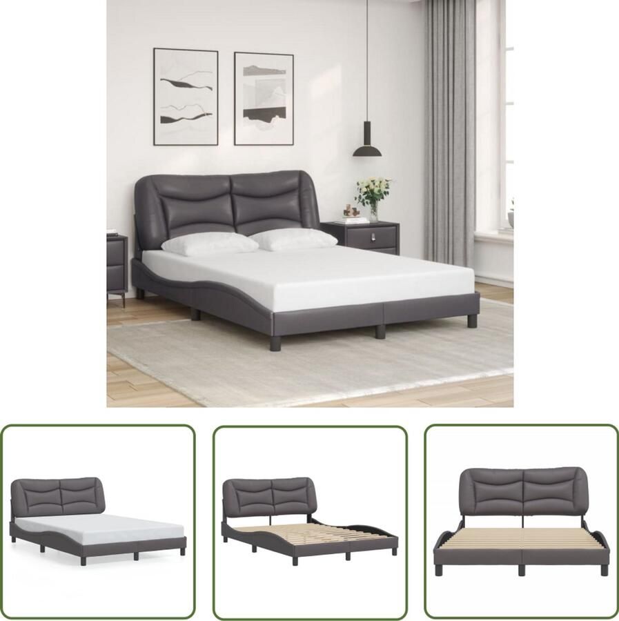 VidaXL Bed Frame Slaapkamers Bedframe zonder matras Hvar kunstleer grijs 140x200 cm Boxspring Hoofdbord Kunstleder