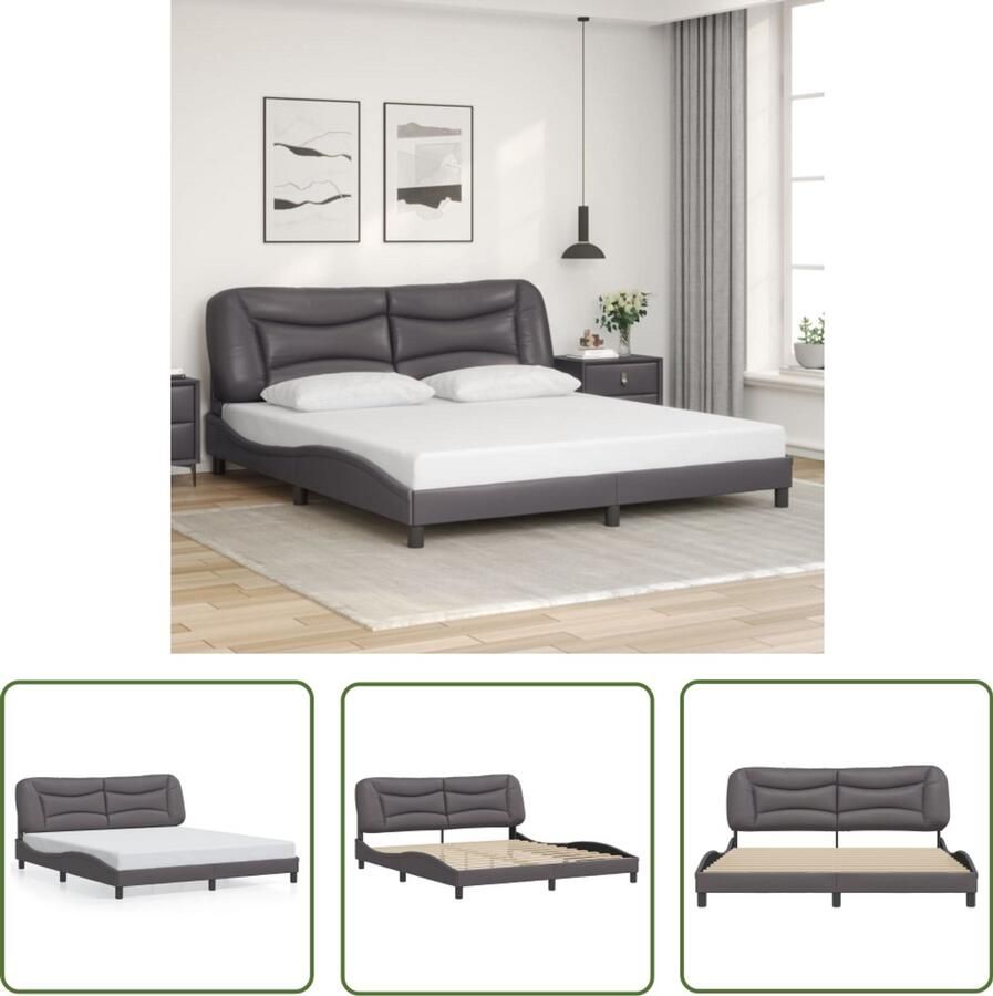 VidaXL Bed Frame Slaapkamers Bedframe zonder matras Hvar kunstleer grijs 180x200 cm Boxspring Hoofdbord Kunstleder