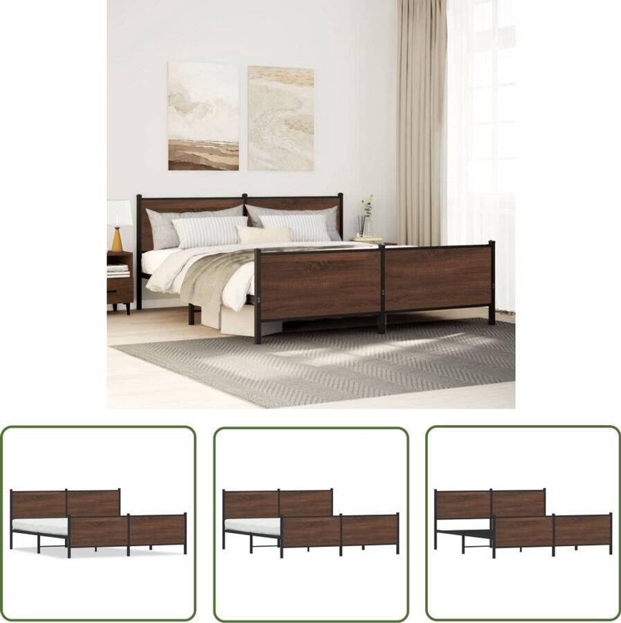 VidaXL Bed Frame Slaapkamers Bedframe zonder matras metaal bruin eikenkleur 183x213 cm Houten Bed Metalen Bed Boxspring