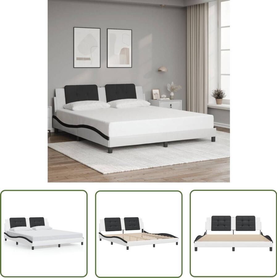 VidaXL Bed Frame Slaapkamers Bedframe zonder matras Zadar kunstleer wit en zwart 180x200 cm Boxspring Hoofdbord Kunstleder