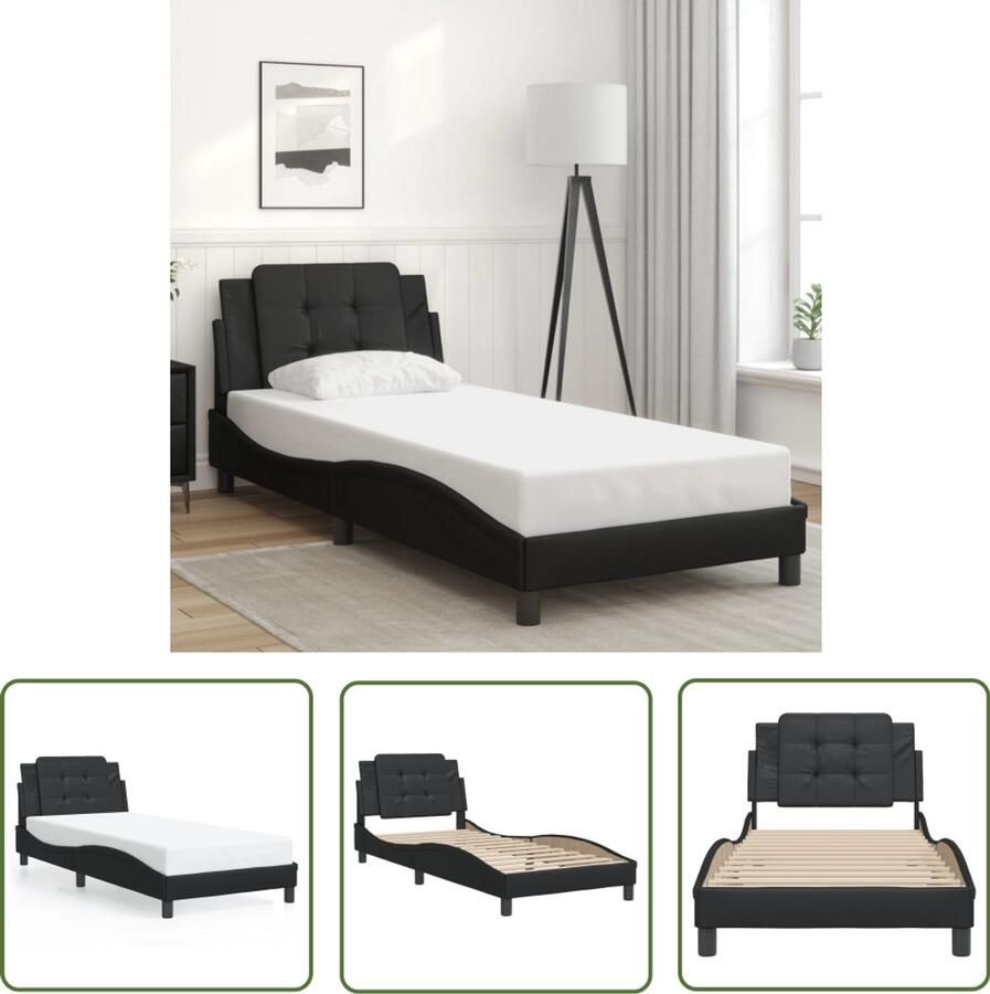 VidaXL Bedframe zonder matras Zadar kunstleer zwart 100x200 cm Slaapkamers Bed Frame Hoofdbord Kunstleder Zwarte Kleuren