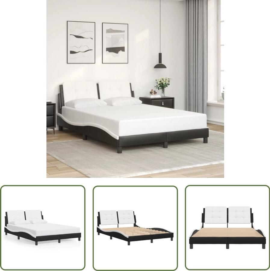 VidaXL Bed Frame Slaapkamers Bedframe zonder matras Zadar kunstleer zwart en wit 120x200 cm Boxspring Hoofdbord Kunstleder