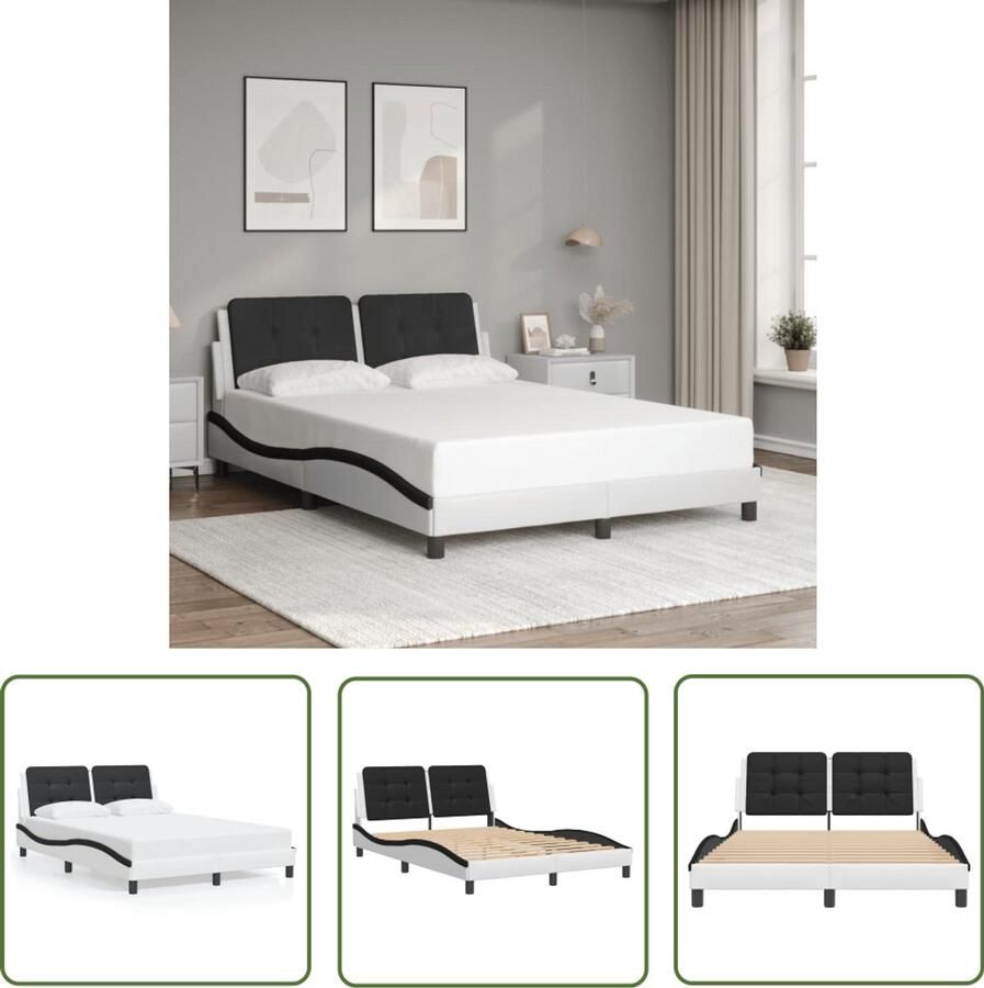VidaXL Bed Frame Slaapkamers Bedframe zonder matras Zadar kunstleer zwart en wit 140x200 cm Boxspring Hoofdbord Kunstleder
