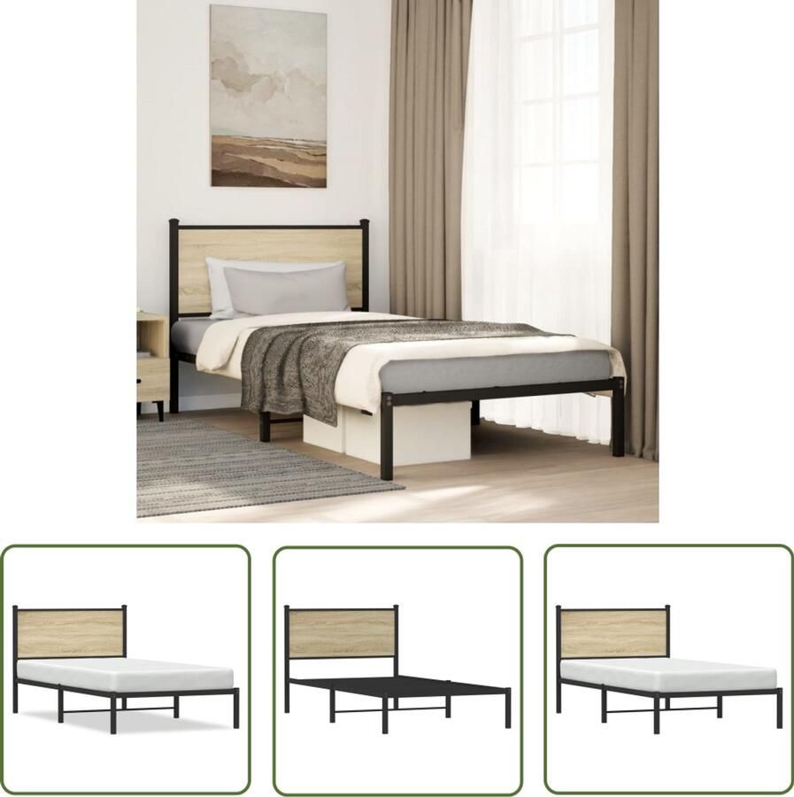 VidaXL Bed Frame Staal VidaXL Bed Frame Bedframe zonder matras metaal sonoma eikenkleurig 100x200 cm Bed Frame Sonoma Eiken Enkel Bed Tweepersoonsbed