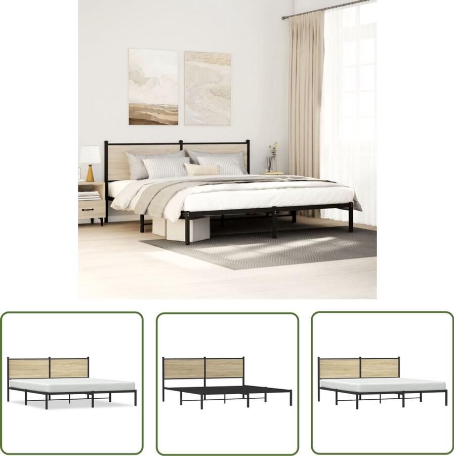 VidaXL Bedframe zonder matras metaal sonoma eikenkleurig 183x213 cm Bedframe Bed Frame Houten Bedframe Staal Bedframe Sonoma Eiken Kleur