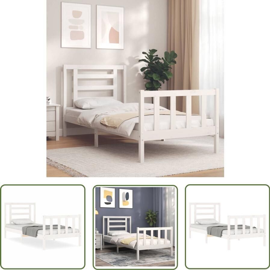 VidaXL Bed Frame Wit Massief Grenenhout Bed Frame Bedframe met hoofdbord massief hout wit Bed Frame 75x190 King Size Bed Frame Tweepersoons Bed Frame