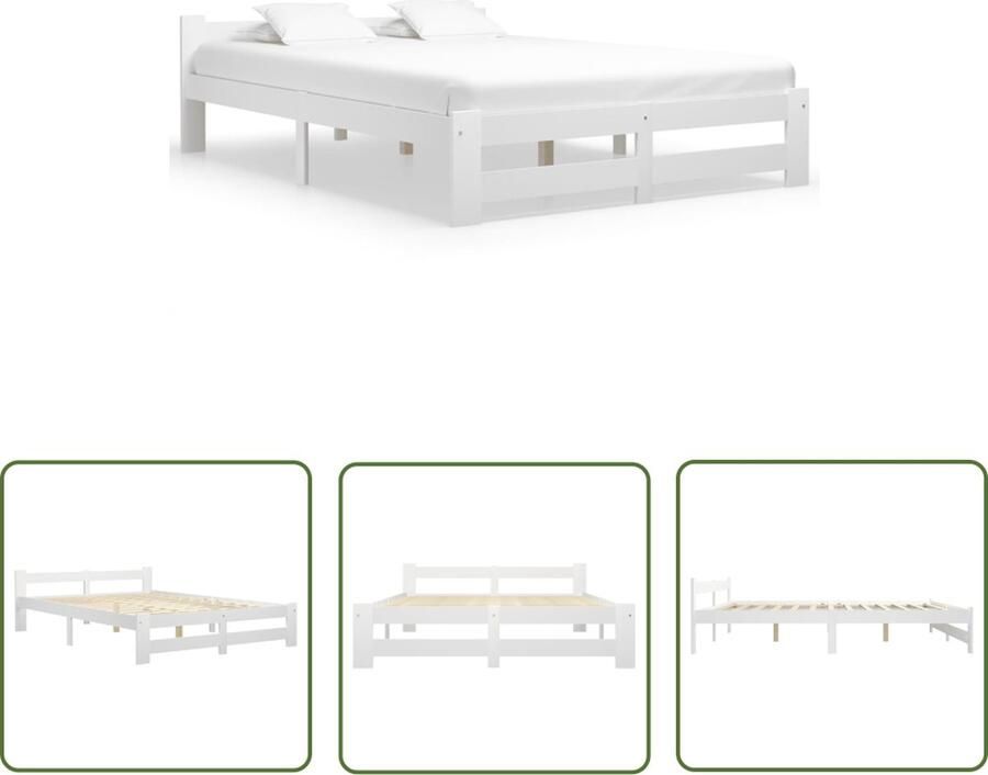 The Living Store Bedframe massief hout wit 120x200 cm Bedframe Bedframes Tweepersoonsbed Bed Bedombouw Dubbel Bed Frame Bed Frame Ledikant Bedframe Met Hoofdeinde Tweepersoonsbedden - Foto 5