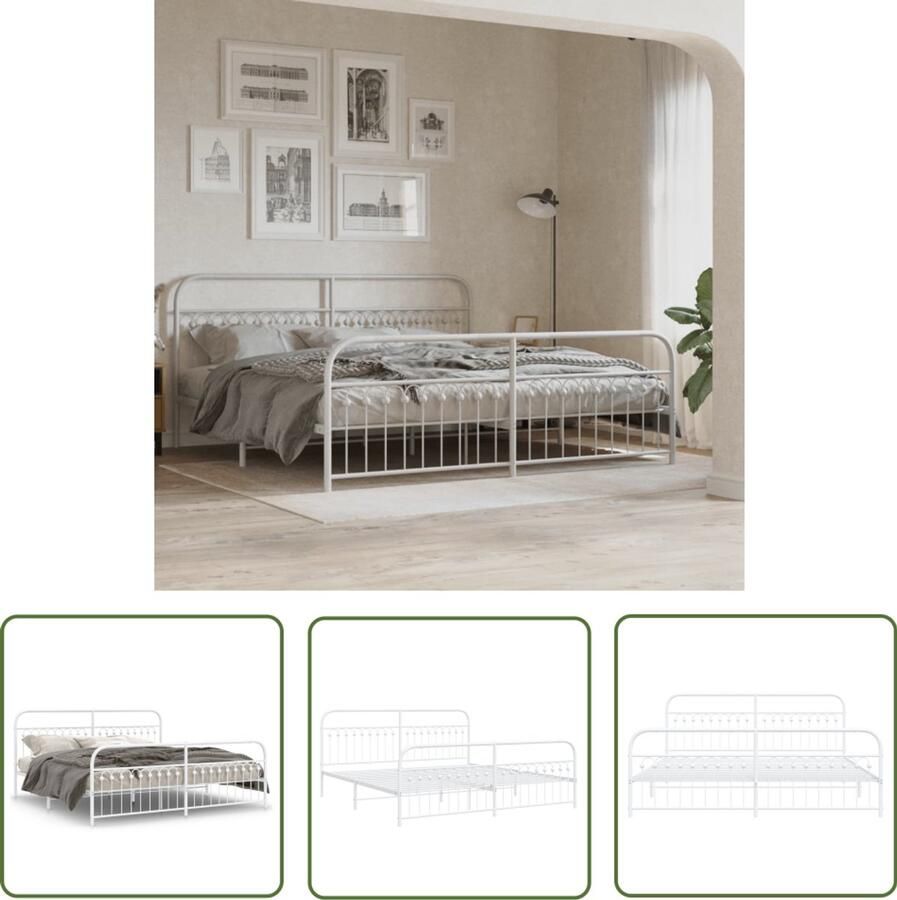 VidaXL Bed Frame Wit Metalen Bed Frame Bedframe met hoofd- en voeteneinde metaal wit 200x200 cm Boxspring Frame King Size Bed Frame Staal Bed Frame