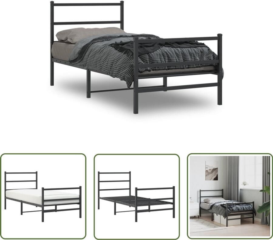VidaXL Bedframe met hoofd- en voeteneinde metaal zwart 90x200 cm Metalen Bed Frame Bed Frame Zwart Staal Bed Frame Boxspring Frame Tweepersoons Bed Frame
