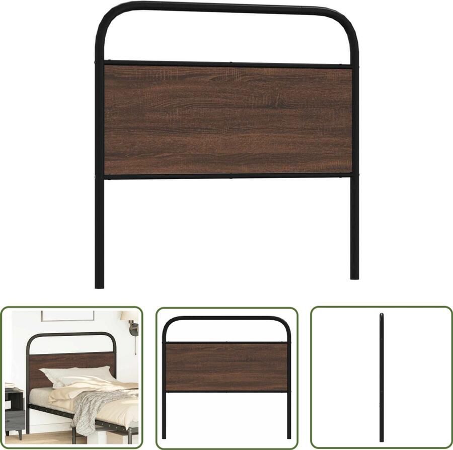 The Living Store Hoofdbord 100 cm bewerkt hout en staal bruin eikenkleurig Hoofd Bord Bed Hoofdbord Houten Hoofdbord Staal Hoofdbord Bruin Eiken Kleur