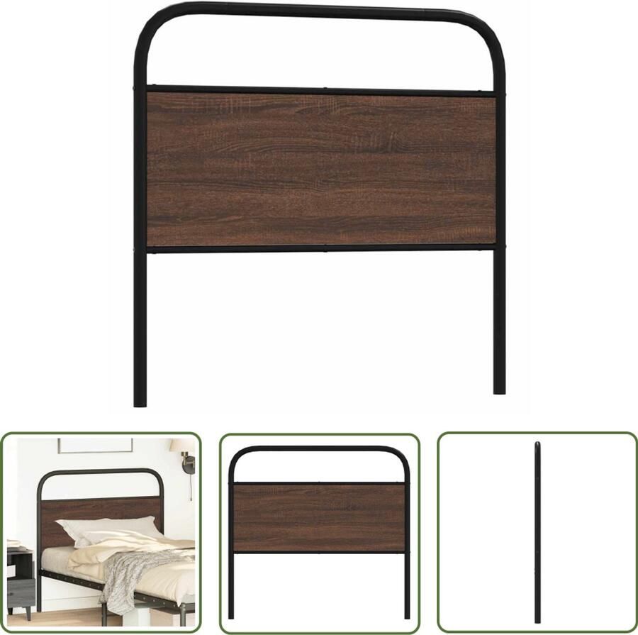 The Living Store Hoofdbord 107 cm bewerkt hout en staal bruin eikenkleurig Hoofd Bord Bed Hoofdbord Slaap Kamer Decoratie Metalen Hoofdbord Houten Hoofdbord