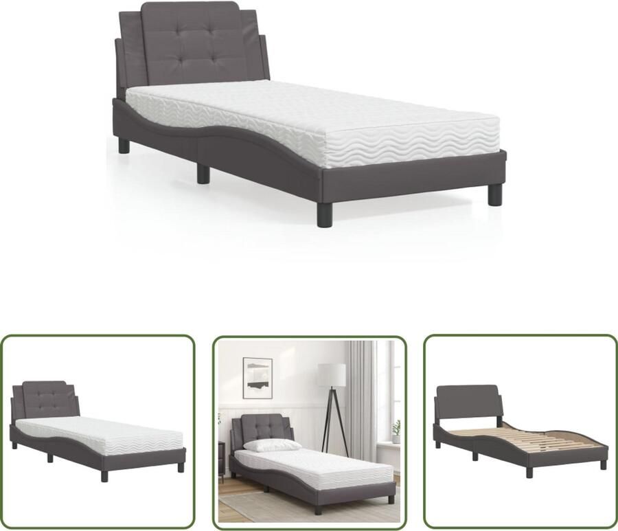 VidaXL Bed Kopen Slaapcomfort Bedframe zonder matras Zadar kunstleer grijs 100x200 cm Tweepersoonsbed Enkelbed Kunstleder Bed