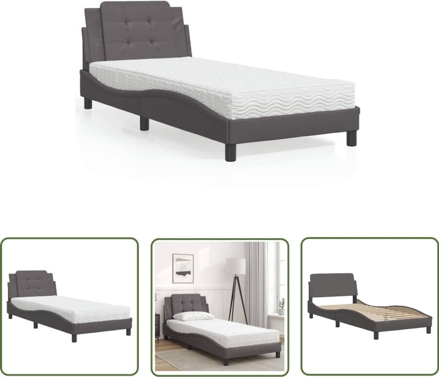 VidaXL Bed Kopen Slaapcomfort Bedframe zonder matras Zadar kunstleer grijs 90x190 cm Boxspring Tweepersoonsbed King Size Bed