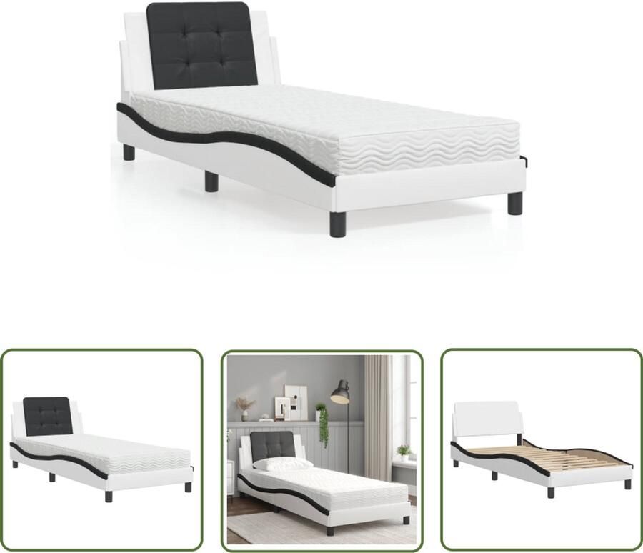 VidaXL Bedframe zonder matras Zadar kunstleer zwart en wit 90x200 cm Slaapcomfort Bed Kopen Boxspring Tweepersoonsbed King Size Bed