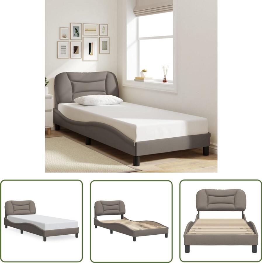 VidaXL Bed Met Hoofdbord Bed Frame Bedframe zonder matras Hvar 90x200 cm stof taupe Tweepersoonsbed Taupe Bed Houten Bed